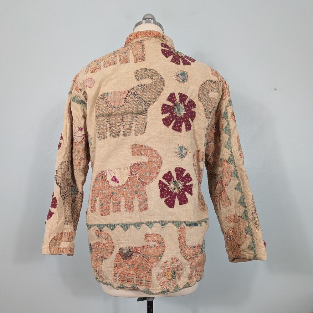 Patchwork Elephant Jacket Coat L Brown Boho Indie… - image 2